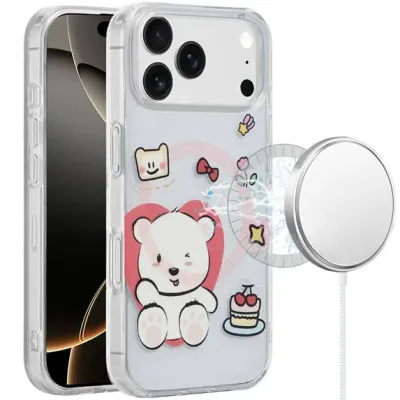 For iPhone 17 Pro Max [Magnetic] Double Layer Design IMD Case  Bear Cute
