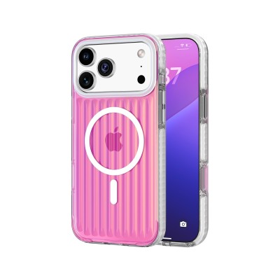 For iPhone 17 [Magnetic] Double Layer Design IMD Case -Wave  Pink Zebra Stripes