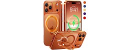 For iPhone 17 Matte Finish Simplified Magnetic Ring With Stand Hybrid Case - Cosmic Orange