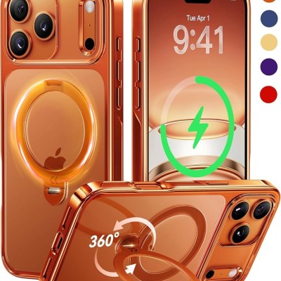 For iPhone 17 Matte Finish Simplified Magnetic Ring With Stand Hybrid Case - Cosmic Orange