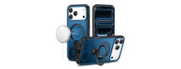 For iPhone 17 Multi-Functional Card Magnetic Ring Stand Hybrid  Camera Case Cover - Blue