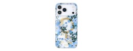 For iPhone 17 Muti-Color Floral Bling Stones Ornaments Case - Blue