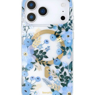 For iPhone 17 Muti-Color Floral Bling Stones Ornaments Case - Blue
