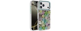 For iPhone 17 Muti-Color Floral Bling Stones Ornaments Case  Green