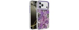 For iPhone 17 Pro Muti-Color Floral Bling Stones Ornaments Case  Purple
