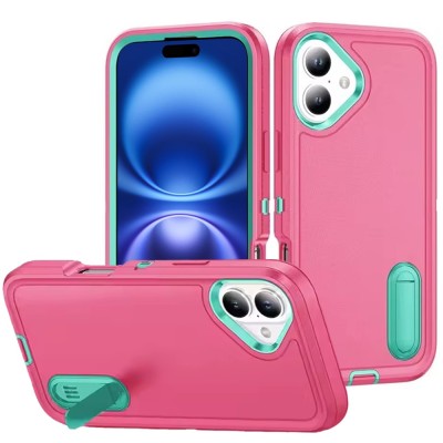 For iPhone 17 PEAK 3in1 Toughest Hybrid with Stand Cover Case  Teal/Hot Pink