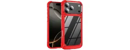 For iPhone 17 Pro Max Ultimate CaseX Transparent Hybrid Case  with Metal Buttons And Camera Edges - Red