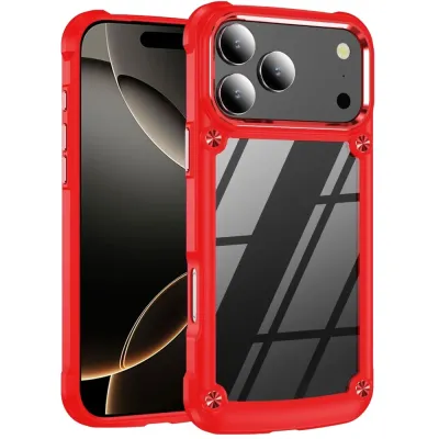 For iPhone 17 Pro Max Ultimate CaseX Transparent Hybrid Case  with Metal Buttons And Camera Edges - Red