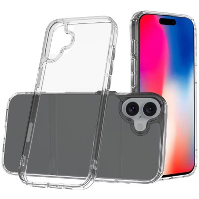 For iPhone 17 PURE CRYSTAL Transparent Thick 2.0mm  ShockProof Chromed Buttons Case Cover - Clear