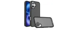 For iPhone 17 Polished Oil Thick Acrylic Metal Button Hybrid Case  Cover - Black