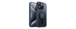 For iPhone 17 Polished Oil Thick Acrylic Metal Button Hybrid Case  Cover - Dark Blue