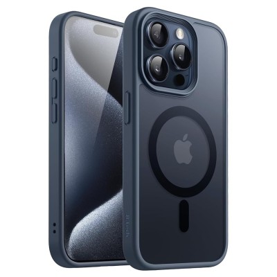 For iPhone 17 Polished Oil Thick Acrylic Metal Button Hybrid Case  Cover - Dark Blue
