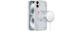 For iPhone 17 Pro [Magnetic] Double Layer Design IMD Case  Green/Pink Floral