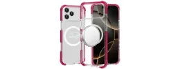 For iPhone 17 Pro Acrylic [Magnetic Circle] Tough 2.5mm  Transparent ShockProof Hybrid - Hot Pink