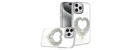 For iPhone 17 Pro Angel Hearts Bling Shimmer Colorful Glitter  Chrome Edged Hybrid Case - Silver