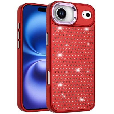 For iPhone 17 Pro Beautiful Diamond Metallic Design Metal Chrome  Edged Hybrid - Red