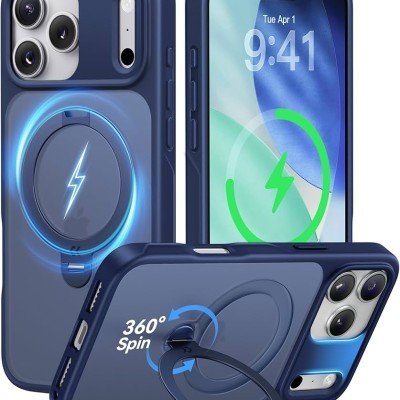 For iPhone 17 Pro CHIEF Oil Painted Magnetic Ring Stand Hybrid Case Cover - Dark Blue
