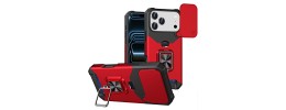 For iPhone 17 Pro Multi-Functional Card Magnetic Ring Stand Hybrid  Camera Case Cover - Red