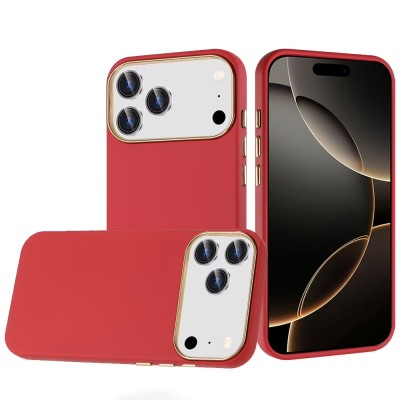 For iPhone 17 Pro Classy Slick Chromed Around Hybrid Case Cover- Red