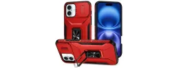 For iPhone 17 Pro Complete Magnetic Metal Ring Stand Camera  Protection Hybrid - Red