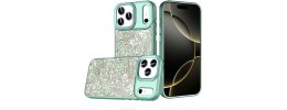 For iPhone 17 Pro Cute Butterfly Ornaments Diamonds Shimmer  Matching Metallic HQ Hybrid - Teal