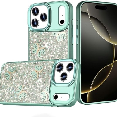 For iPhone 17 Pro Cute Butterfly Ornaments Diamonds Shimmer  Matching Metallic HQ Hybrid - Teal