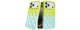 For iPhone 17 Pro Floral Joy Glitter Shimmer Leather Feel Thick  TPU Case - Light Green/Teal