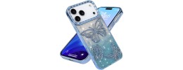 For iPhone 17 Pro Lavished Floral Butterfly Bling Stones Hybrid  Case - Blue