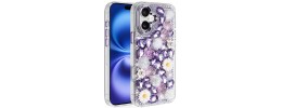 For iPhone 17 Pro Lavished Floral Butterfly Bling Stones Hybrid  Case - Purple