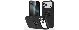 For iPhone 17 Pro Loop Hybrid with [Magnetic Ring Circle] 360 degrees Rotational Kickstand Case Cover - Black