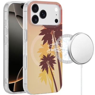 For iPhone 17 Pro [Magnetic] Double Layer Design IMD Case  Coconut Palm