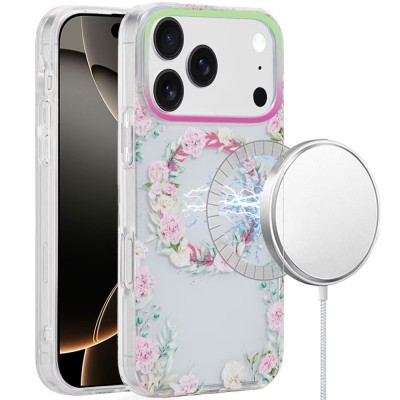 For iPhone 17 Pro [Magnetic] Double Layer Design IMD Case  Colorful Floral