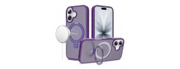 For iPhone 17 Pro Magnetic Matching Ring Stand Full Rotation Matte Hybrid - Dark Purple