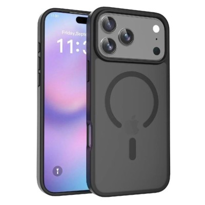 For iPhone 17 Pro Max Acrylic [Magnetic Circle] Tough 2.5mm  Transparent ShockProof Hybrid - Black