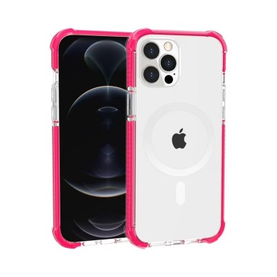 For iPhone 17 Pro Max Acrylic [Magnetic Circle] Tough 2.5mm  Transparent ShockProof Hybrid - Hot Pink