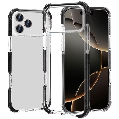 For iPhone 17 Pro Max Acrylic Tough 2.5mm Transparent ShockProof Hybrid Case Cover - Black