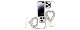 For iPhone 17 Pro Max Angel Hearts Bling Shimmer Colorful Glitter  Chrome Edged Hybrid Case - Silver