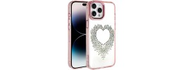 For iPhone 17 Pro Max Angel Hearts Bling Shimmer Colorful Glitter  Chrome Edged Hybrid Case - Rose Gold