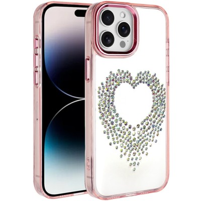For iPhone 17 Pro Max Angel Hearts Bling Shimmer Colorful Glitter  Chrome Edged Hybrid Case - Rose Gold