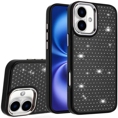 For iPhone 17 Pro Max Beautiful Diamond Metallic Design Metal Chrome Edged Hybrid - Black