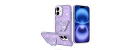 For iPhone 17 Pro Max Butterfly Moveable Grip Stand With Small  Diamonds Meta Buttons HQ Hybrid - Purpl