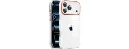 For iPhone 17 Pro Max Transparent Clear Hybrid with Matching Metal Buttons and Camera Protection - Cosmic Orange