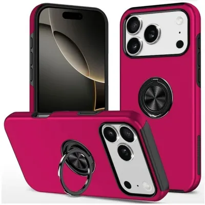 For iPhone 17 Pro Max CHIEF Oil Painted Magnetic Ring Stand  Hybrid Case Cover - Hot Pink