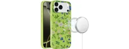 For iPhone 17 Pro Max [Magnetic] Double Layer Design IMD Case  Green Floral