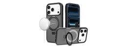 For iPhone 17 Pro Max Car Mount with 2-Ring Stand Hybrid Case - Gray