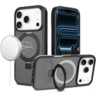 For iPhone 17 Pro Max Car Mount with 2-Ring Stand Hybrid Case - Gray