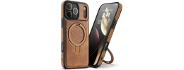 For iPhone 17 Pro Max Carbon Design [Magnetic Circle] with Ring  Stand Hybrid Case - Brown