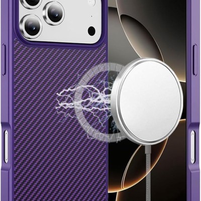 For iPhone 17 Pro Max CarbonFiber Design Magnetic Ring HQ Thick  2.0mm Hybrid Case - Dark Purple