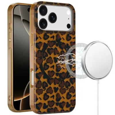 For iPhone 17 Pro Max [Magnetic] Double Layer Design IMD Case  Brown Leopard