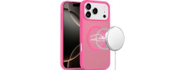 For iPhone 17 Pro Max [Magnetic Circle] Smooth Safe Matte Feel Hybrid Case - Hot Pink